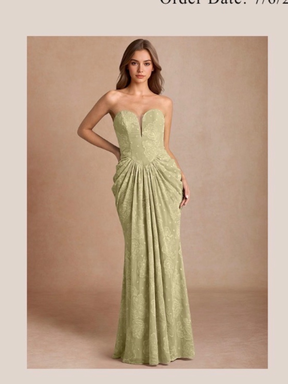 Azazie Atelier Lucy Celadon Green Jacquard Maxi Dress Size 10